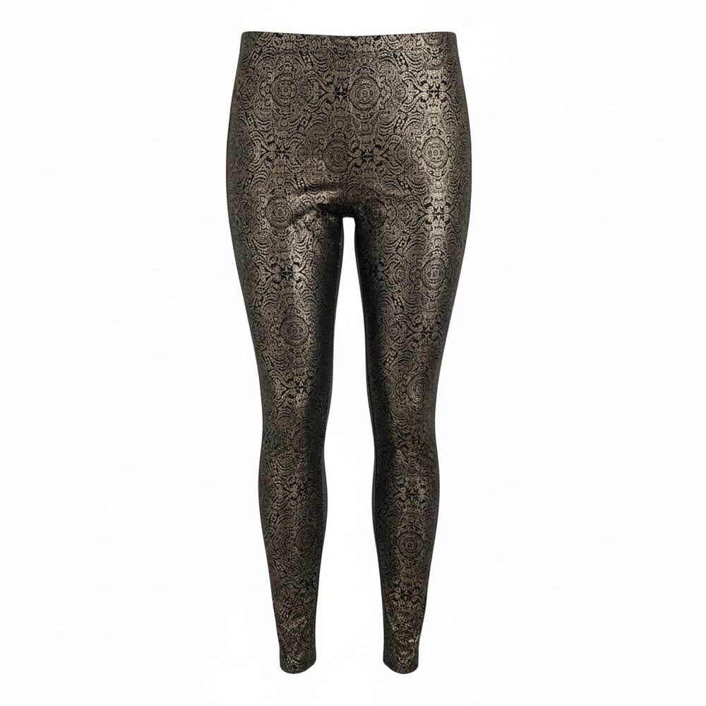Alfani Black & Gold Metallic Patterned Skinny Leg Comfort Waist Legging Pants